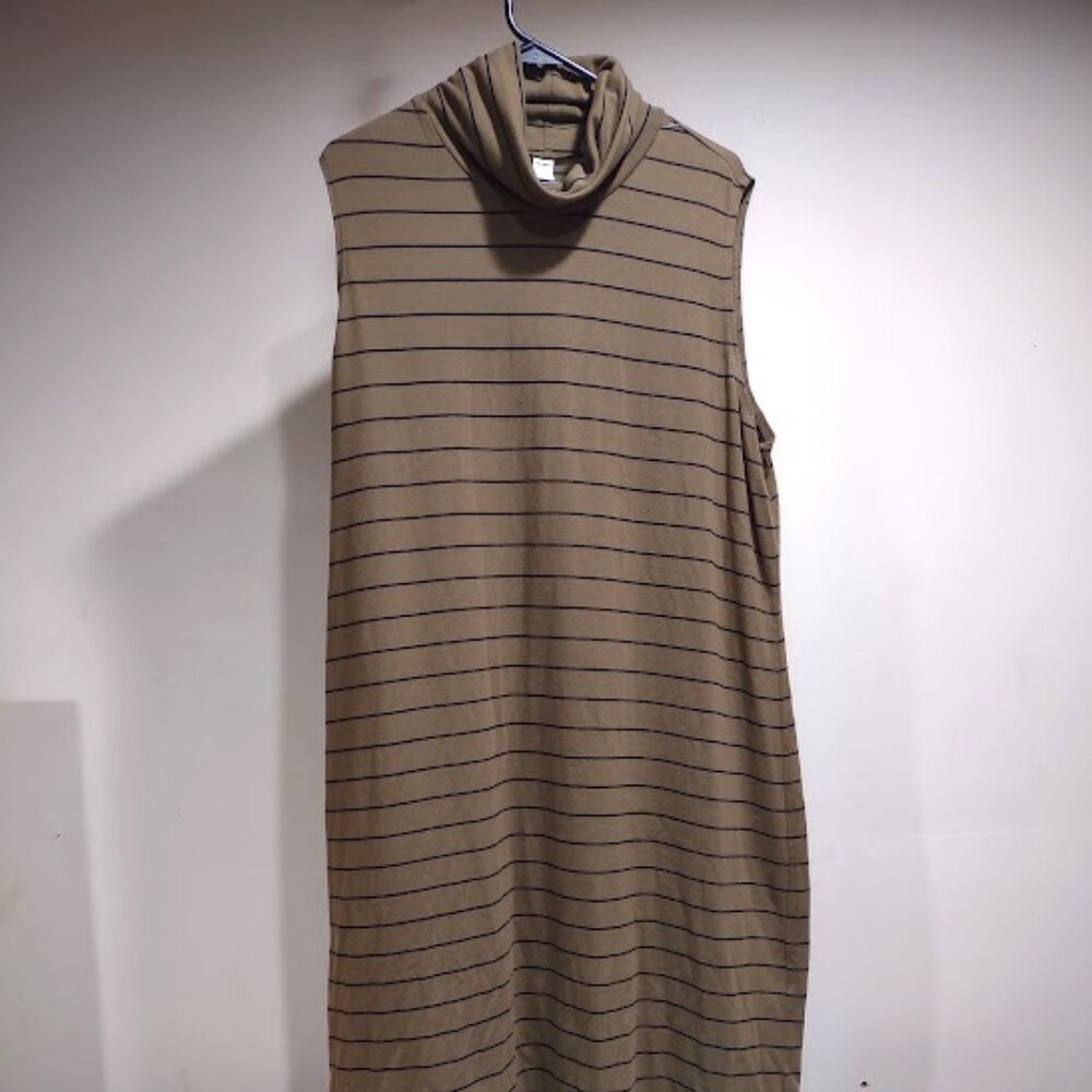 OLD NAVY OLIVE GREEN/BLACK HORIZONTAL STRIPED SLEEVELESS TSHIRT DRESS COWL XXL